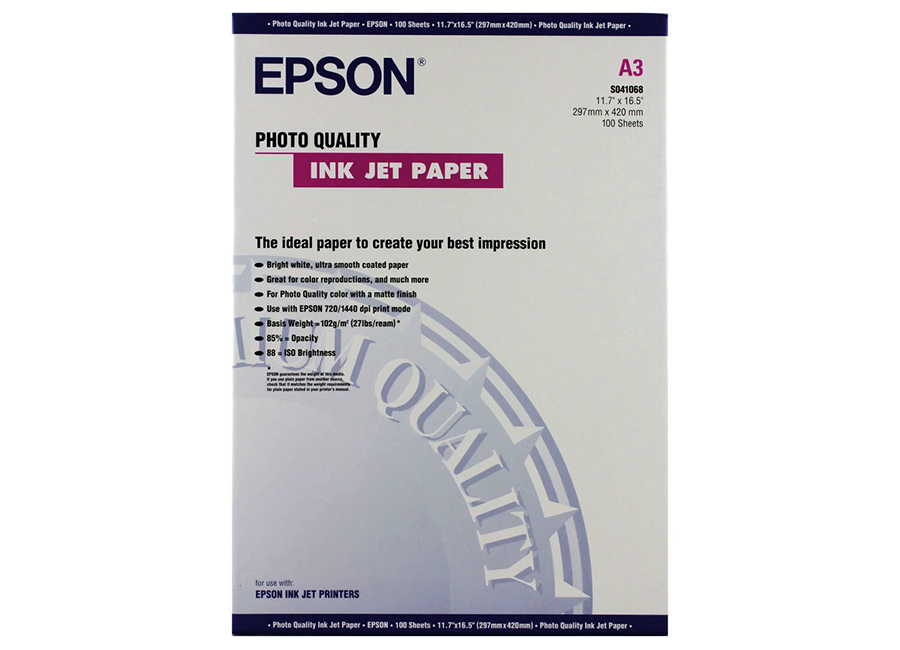 Бумага Epson (C13S041068) 102 гр. А3, 100 листов (ярко-белая матовая)